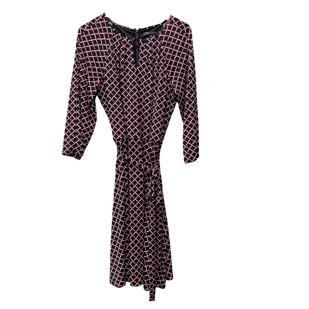 Brooks Brothers Dress Womens XL Geometric Tie Waist‎ Navy Red White Office